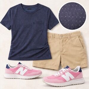 Junk Food Heart Microprint Navy Pocket Tee (SM) Stretch Casual Soft